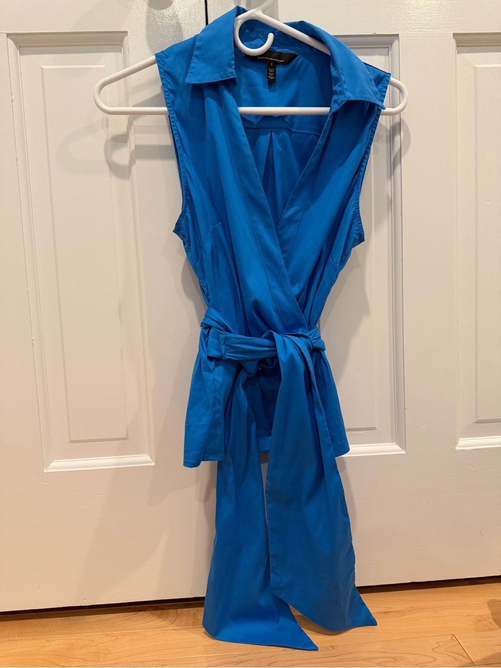WHBM Blue Sleeveless True Wrap Blouse
